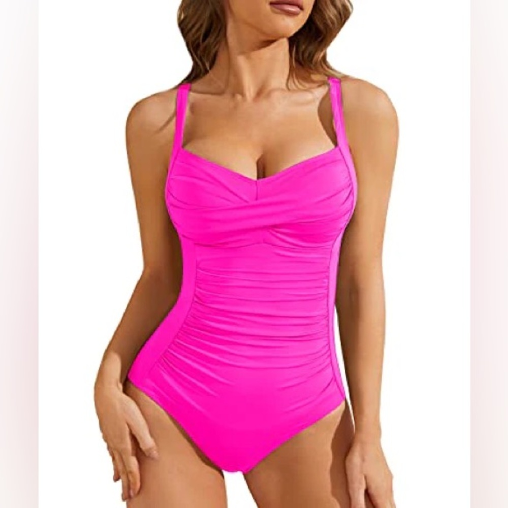 NWT- YONIQUE Retro Slimming Tummy Control One Piece Bathing Suit Pink